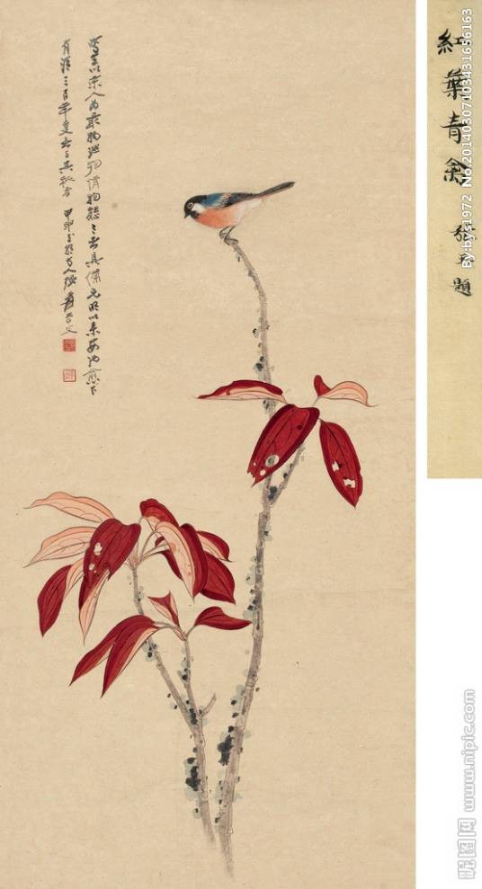 红叶青禽