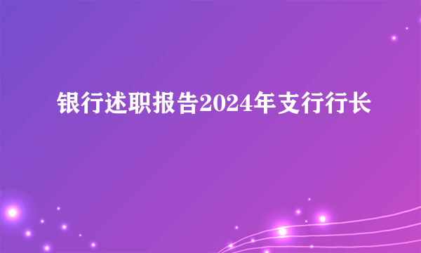 银行述职报告2024年支行行长