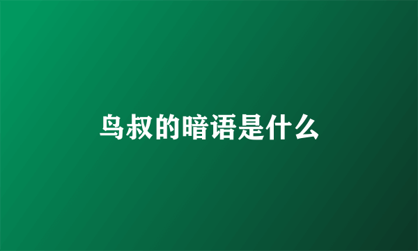 鸟叔的暗语是什么