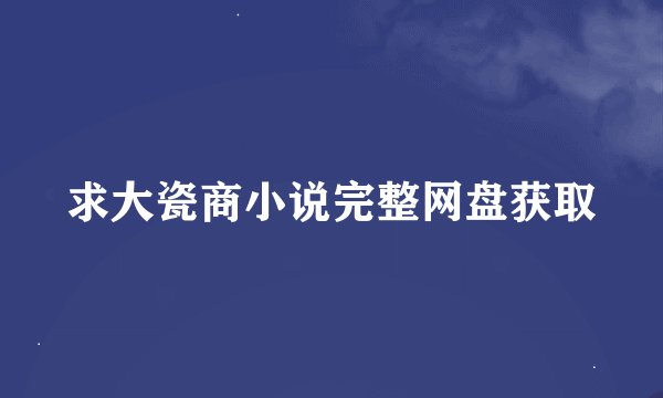 求大瓷商小说完整网盘获取