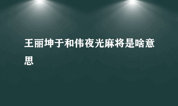 王丽坤于和伟夜光麻将是啥意思