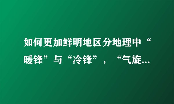 如何更加鲜明地区分地理中“暖锋”与“冷锋”，“气旋”与“反气旋”呢？ 大家有什么好招？