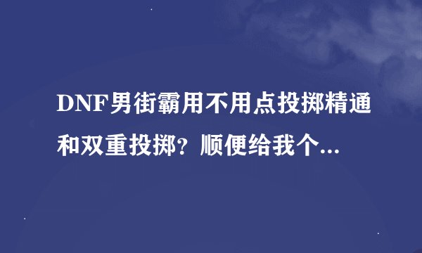 DNF男街霸用不用点投掷精通和双重投掷？顺便给我个男街霸的刷图点 让我参考参考