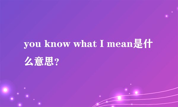 you know what I mean是什么意思？