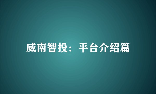 威南智投:平台介绍篇