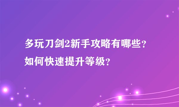 多玩刀剑2新手攻略有哪些？如何快速提升等级？