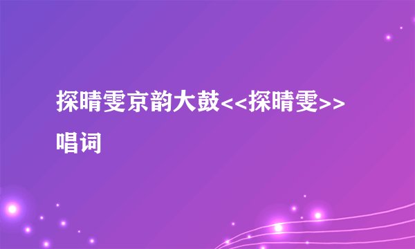 探晴雯京韵大鼓<<探晴雯>>唱词