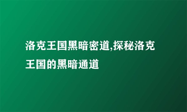 洛克王国黑暗密道,探秘洛克王国的黑暗通道
