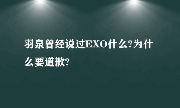 羽泉曾经说过EXO什么?为什么要道歉?