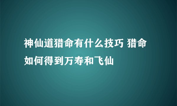 神仙道猎命有什么技巧 猎命如何得到万寿和飞仙