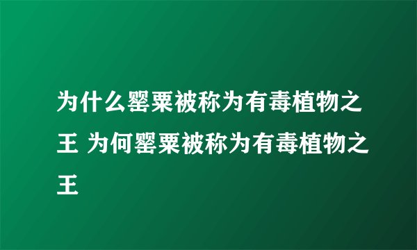 为什么罂粟被称为有毒植物之王 为何罂粟被称为有毒植物之王