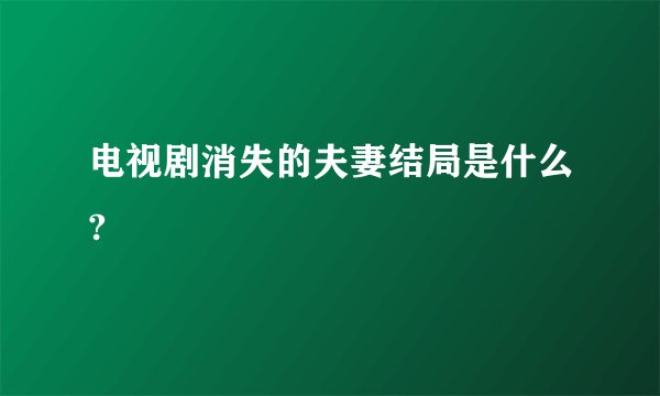 电视剧消失的夫妻结局是什么?