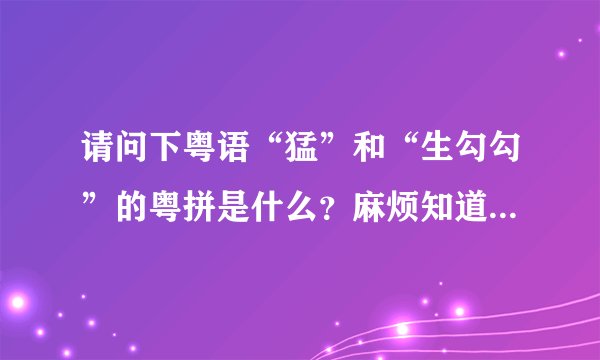 请问下粤语“猛”和“生勾勾”的粤拼是什么?麻烦知道的亲给我打上来