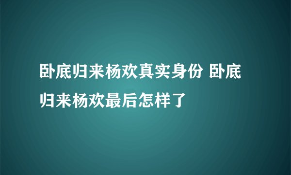 卧底归来杨欢真实身份 卧底归来杨欢最后怎样了