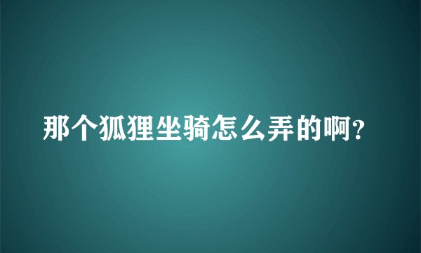 那个狐狸坐骑怎么弄的啊？