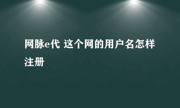 网脉e代 这个网的用户名怎样注册