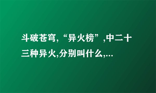 斗破苍穹,“异火榜”,中二十三种异火,分别叫什么,怎么形成的,有什么...