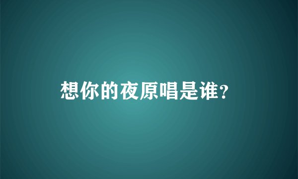 想你的夜原唱是谁？
