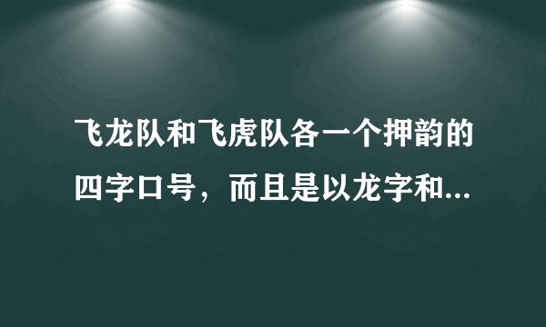 飞龙队和飞虎队各一个押韵的四字口号，而且是以龙字和虎字结尾押韵的