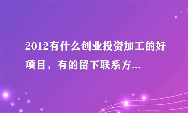 2012有什么创业投资加工的好项目，有的留下联系方式一起研究
