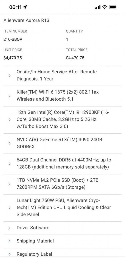 外星人Alienware Aurora R13美国官网顶级配置购买过程，费用和客服。