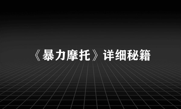 《暴力摩托》详细秘籍