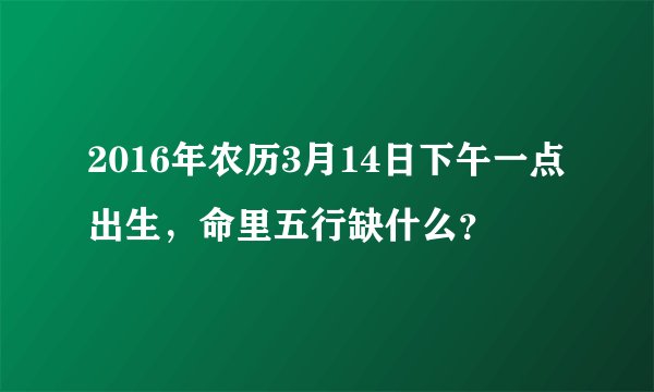 2016年农历3月14日下午一点出生，命里五行缺什么？