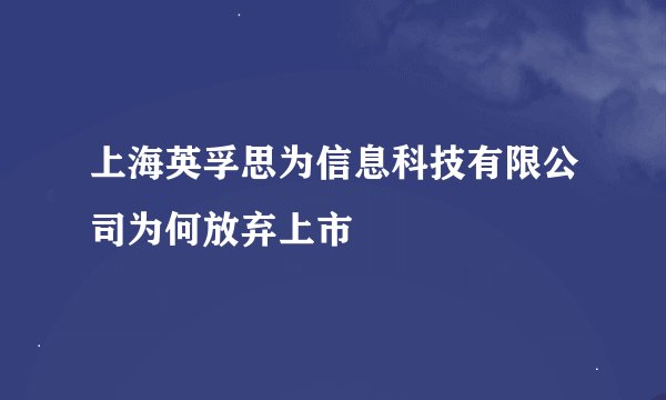 上海英孚思为信息科技有限公司为何放弃上市
