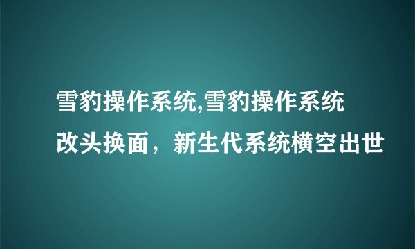 雪豹操作系统,雪豹操作系统改头换面，新生代系统横空出世
