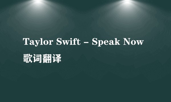 Taylor Swift - Speak Now歌词翻译