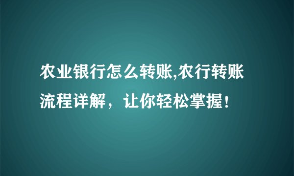 农业银行怎么转账,农行转账流程详解，让你轻松掌握！