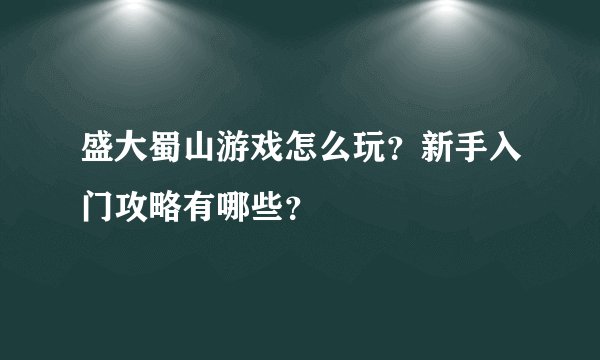 盛大蜀山游戏怎么玩？新手入门攻略有哪些？