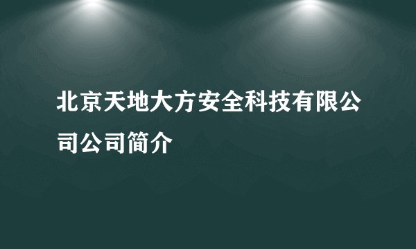 北京天地大方安全科技有限公司公司简介