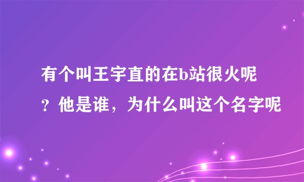 有个叫王宇直的在b站很火呢？他是谁，为什么叫这个名字呢
