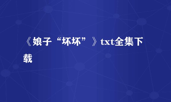 《娘子“坏坏”》txt全集下载