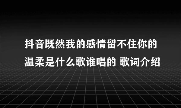 抖音既然我的感情留不住你的温柔是什么歌谁唱的 歌词介绍