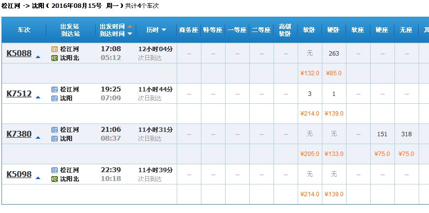 松江河至沈阳十五号的火车