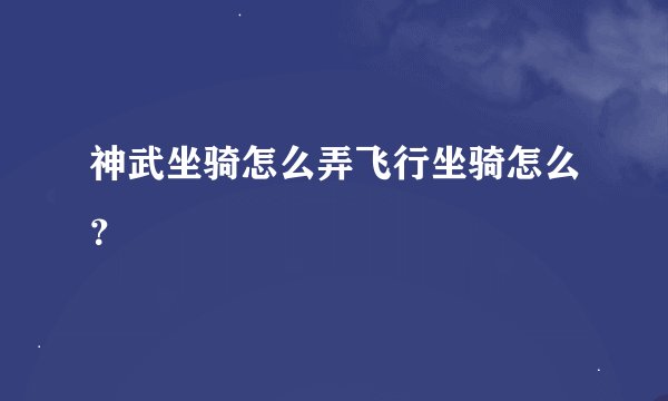 神武坐骑怎么弄飞行坐骑怎么?