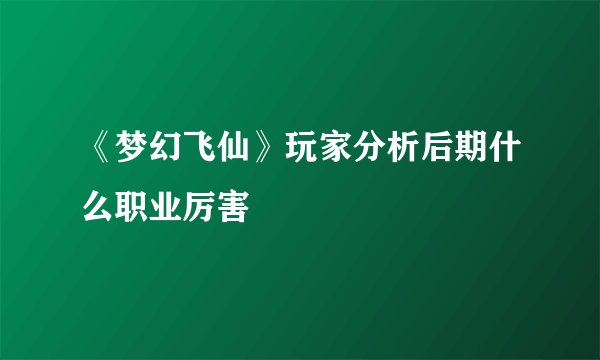 《梦幻飞仙》玩家分析后期什么职业厉害