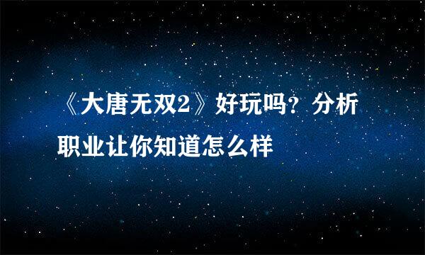 《大唐无双2》好玩吗？分析职业让你知道怎么样