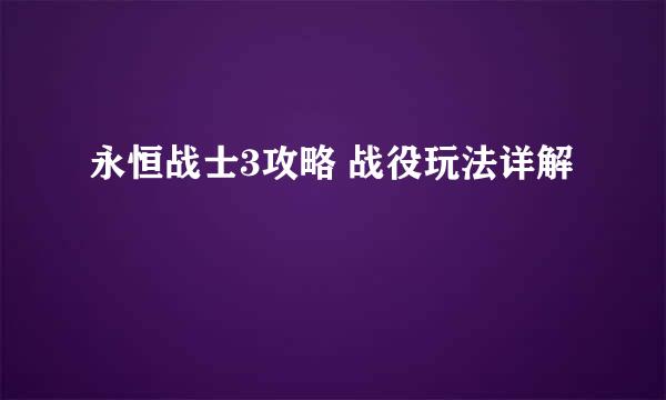 永恒战士3攻略 战役玩法详解