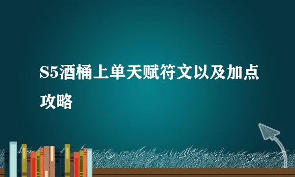 S5酒桶上单天赋符文以及加点攻略