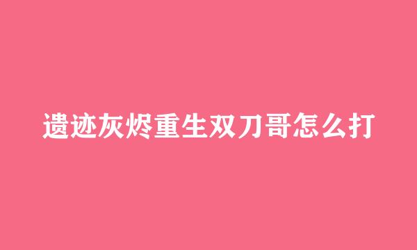 遗迹灰烬重生双刀哥怎么打