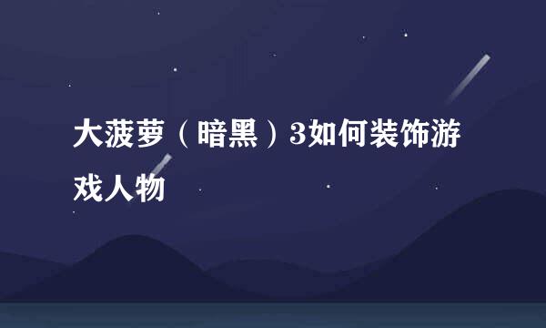 大菠萝（暗黑）3如何装饰游戏人物