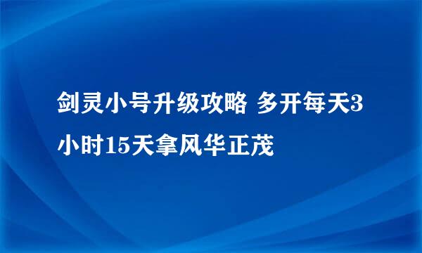剑灵小号升级攻略 多开每天3小时15天拿风华正茂