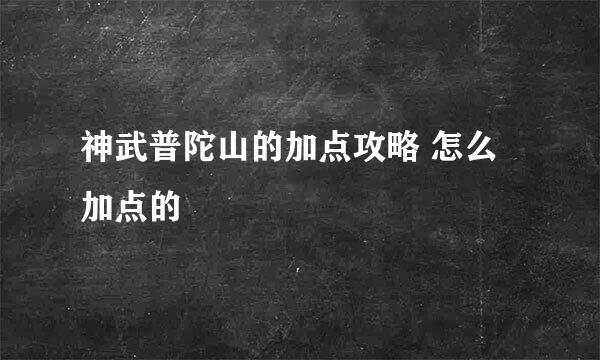 神武普陀山的加点攻略 怎么加点的