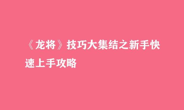 《龙将》技巧大集结之新手快速上手攻略