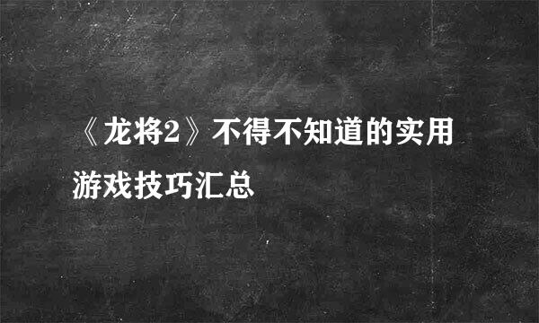 《龙将2》不得不知道的实用游戏技巧汇总