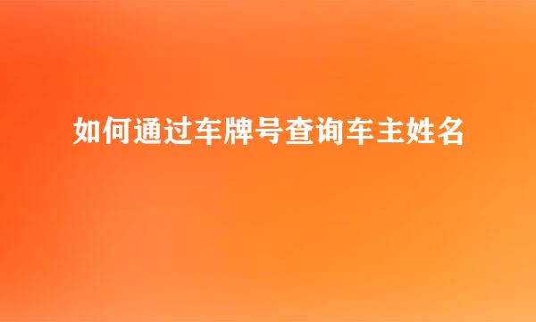 如何通过车牌号查询车主姓名