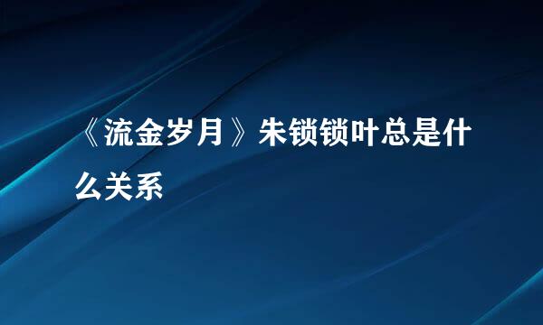 《流金岁月》朱锁锁叶总是什么关系